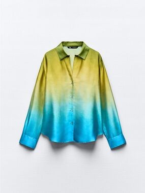 Zara 22” PTP Ombre Satin Effect Button-Up Shirt, Multicolour, Size L. See Pics.